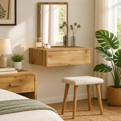 Brown Engineered Wood Dressing Table with Integrated Mirror