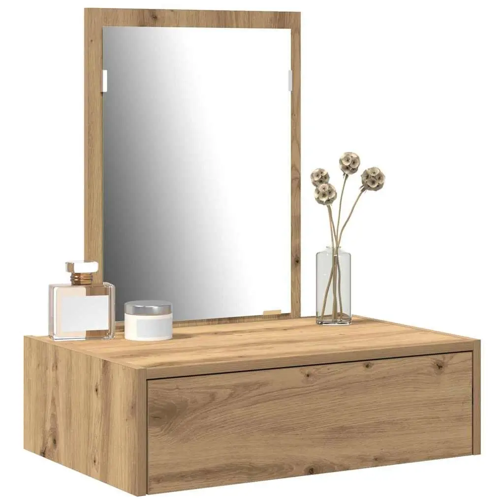 Dressing Table Brown Matte Engineered Wood Bedroom Vanity Storage Drawers with Mirror