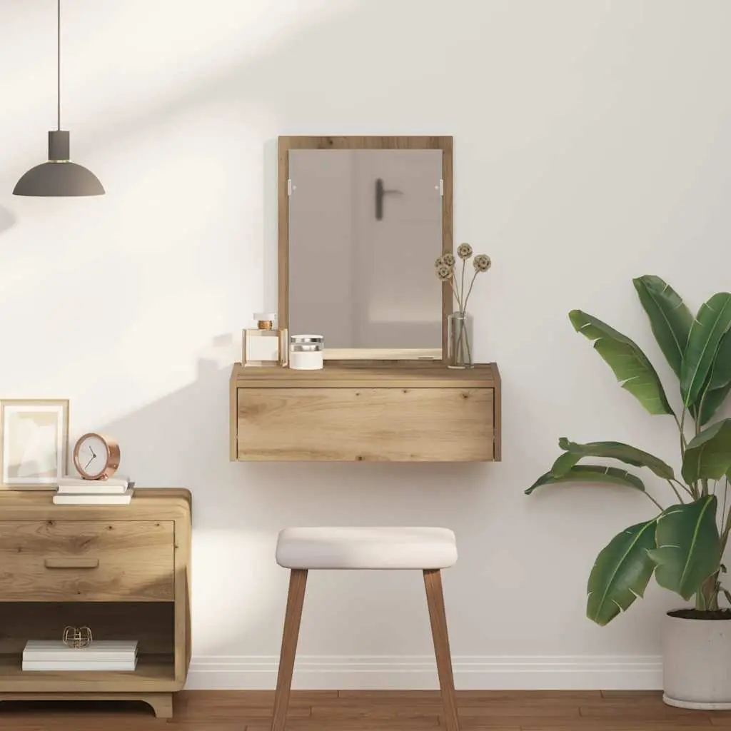 Dressing Table Brown Matte Engineered Wood Bedroom Vanity Storage Drawers with Mirror