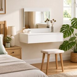 White Modern Dressing Table with Integrated Mirror 83x40x70cm