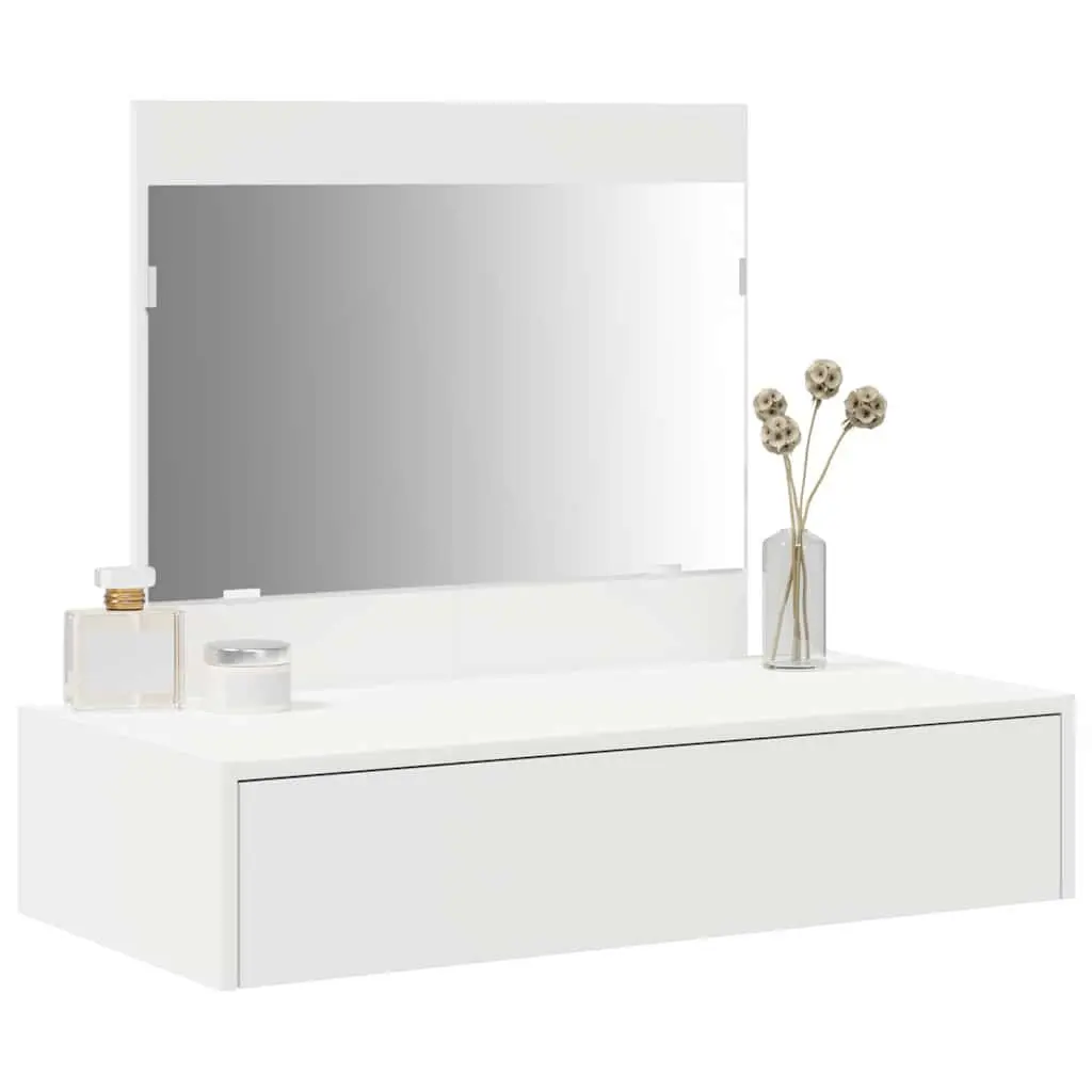 White Modern Dressing Table with Integrated Mirror 83x40x70cm