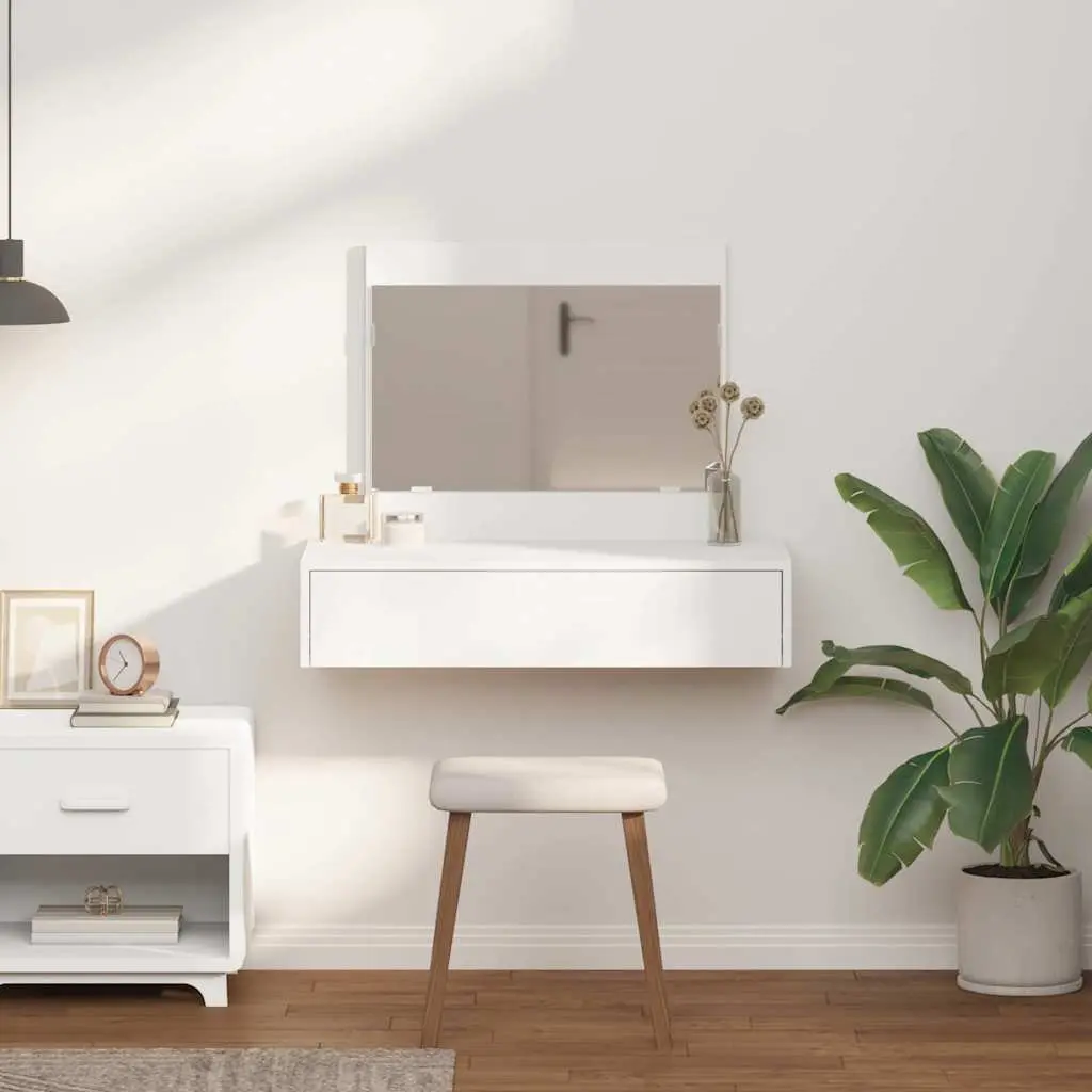 White Modern Dressing Table with Integrated Mirror 83x40x70cm
