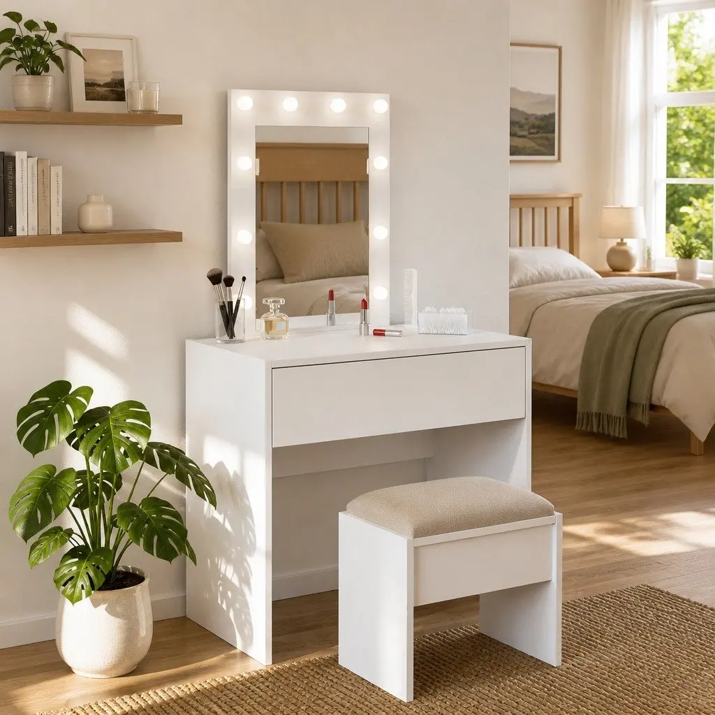White Dressing Table Bedroom Vanity Unit Modern Design Engineered Wood