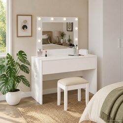 Stylish White Dressing Table with Mirror and Drawers