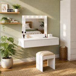 Elegant White Dressing Table with Mirror and Storage Drawers