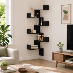 Black Oak Corner Shelf for Organized Living Spaces