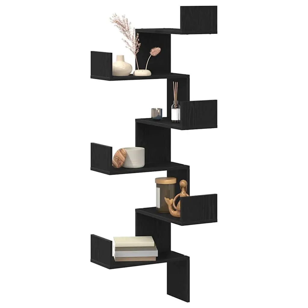 Wall Corner Shelf Black Oak Tiered Storage Display Organiser 45 x 45 x 147 cm Engineered Wood