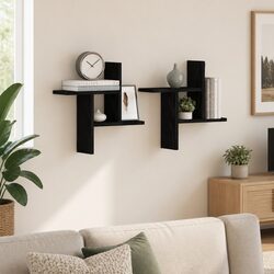 Black Engineered Wood Floating Shelves – Set of 2