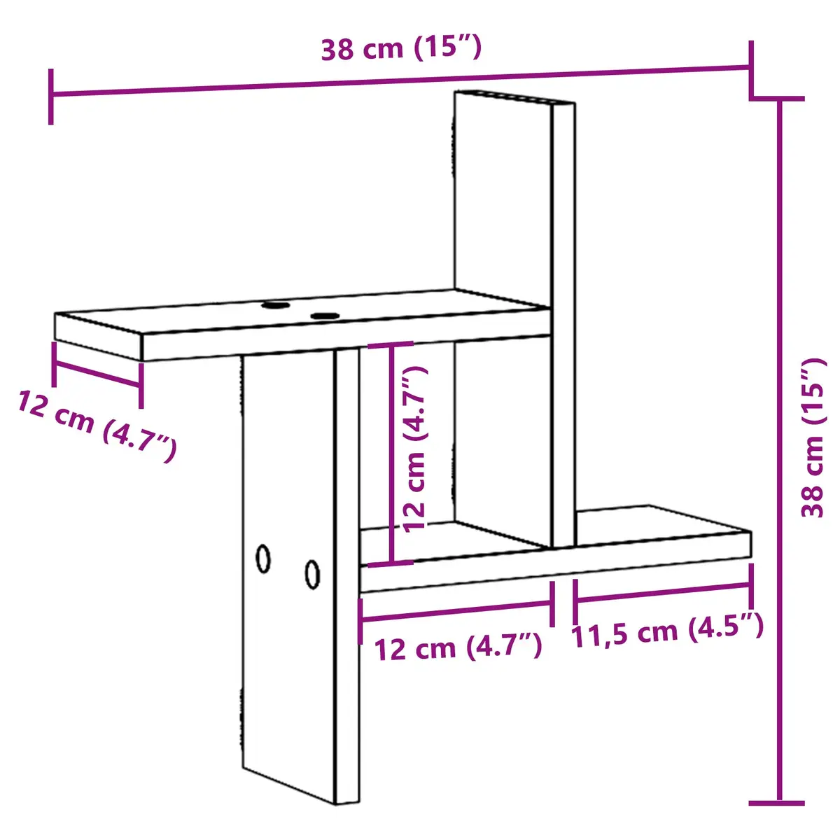 Wall Shelves Black 38 x 12 x 38 cm Engineered Wood Floating Storage Display Organiser 2 Piece