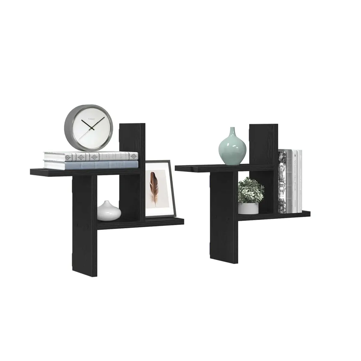 Wall Shelves Black 38 x 12 x 38 cm Engineered Wood Floating Storage Display Organiser 2 Piece