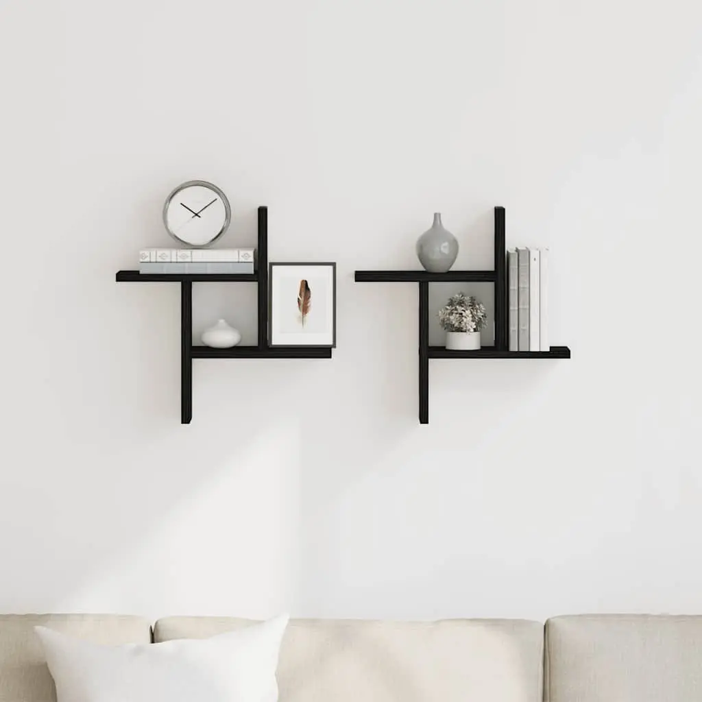 Wall Shelves Black 38 x 12 x 38 cm Engineered Wood Floating Storage Display Organiser 2 Piece