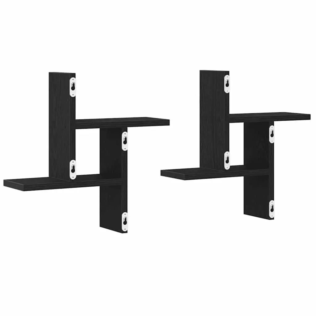 Wall Shelves Black 38 x 12 x 38 cm Engineered Wood Floating Storage Display Organiser 2 Piece