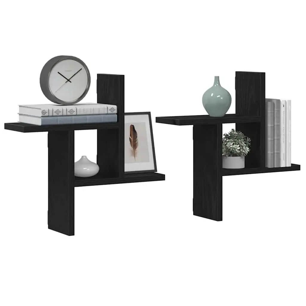 Wall Shelves Black 38 x 12 x 38 cm Engineered Wood Floating Storage Display Organiser 2 Piece