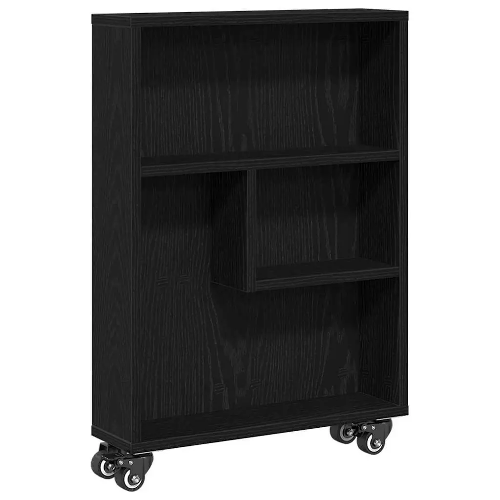 Narrow Storage Trolley Black Oak Engineered Wood Shelving Unit
