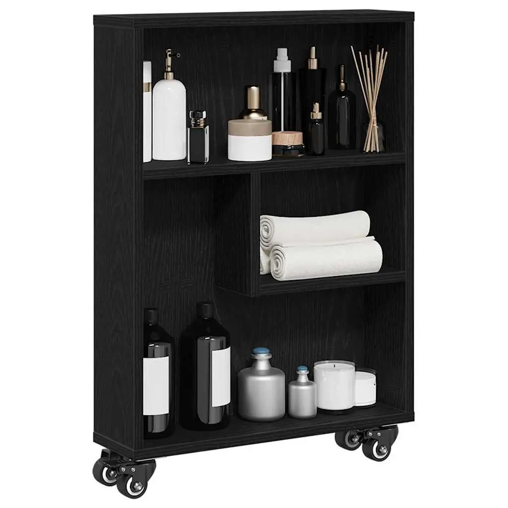 Narrow Storage Trolley Black Oak Engineered Wood Shelving Unit