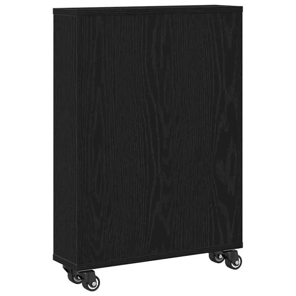 Narrow Storage Trolley Black Oak Engineered Wood Shelving Unit