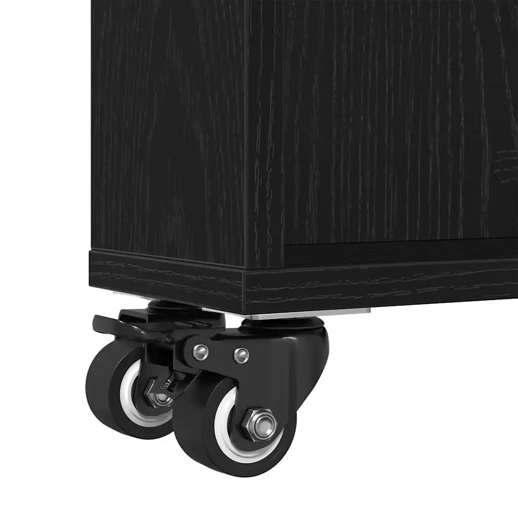 Narrow Storage Trolley Black Oak Engineered Wood Shelving Unit