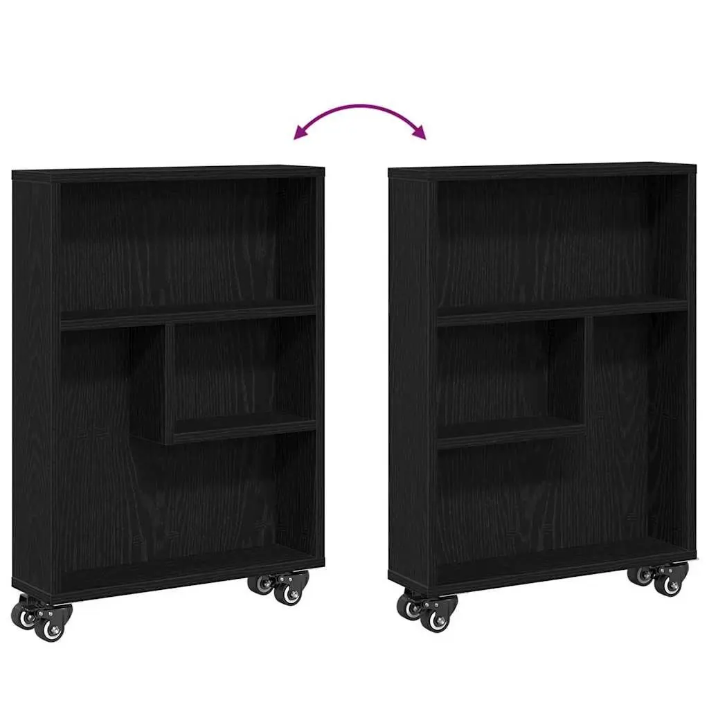 Narrow Storage Trolley Black Oak Engineered Wood Shelving Unit