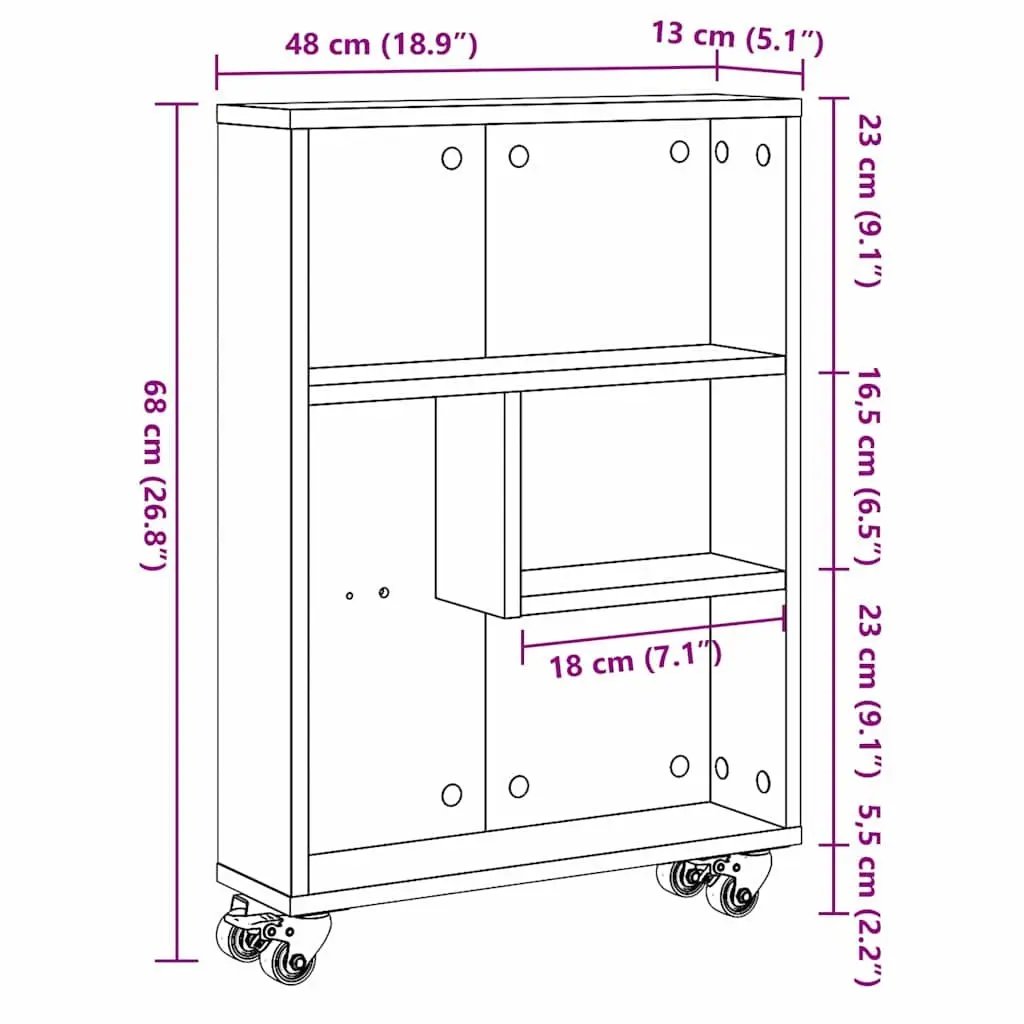 Narrow Storage Trolley Black Oak Engineered Wood Shelving Unit