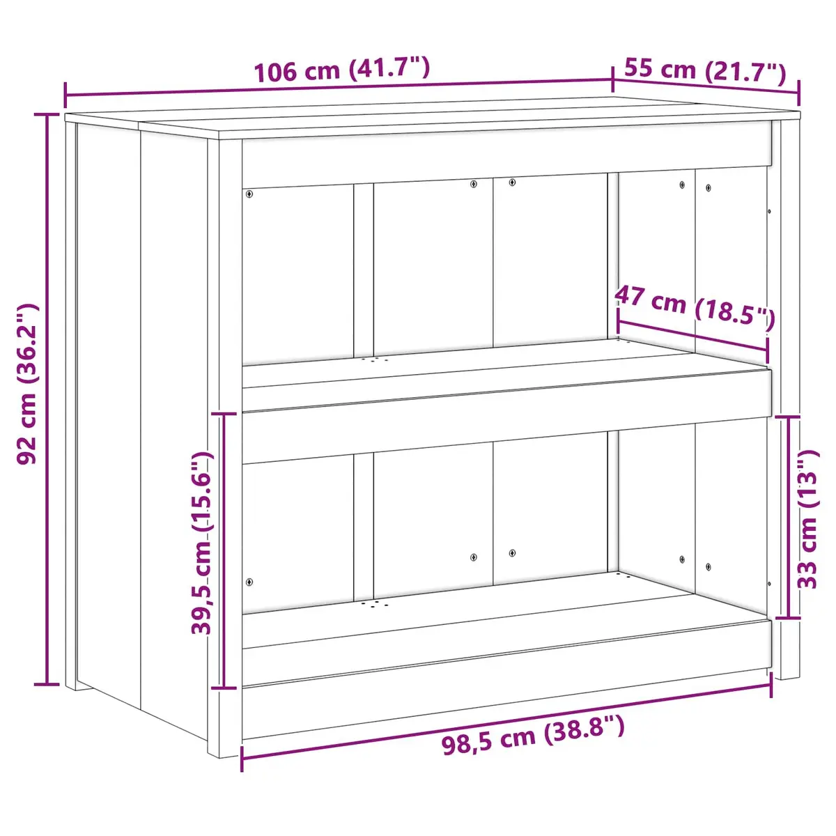 Brown Oak Kitchen Cabinet with Shelves 106x55x92cm