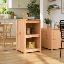 Brown Oak Kitchen Cabinet with Minimalist Shelving Unit