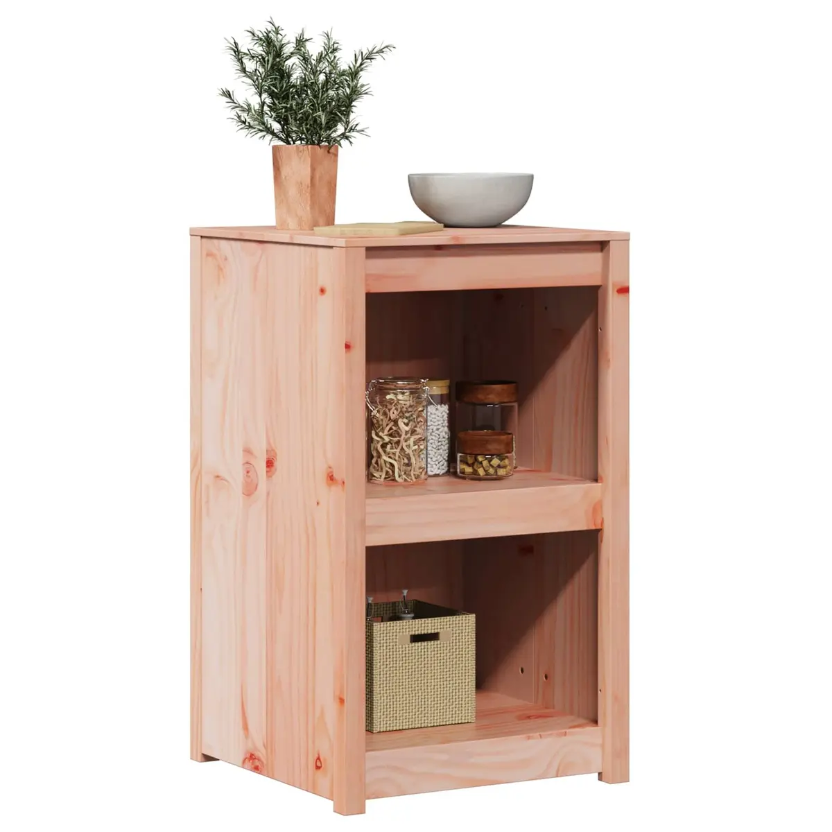 Brown Oak Kitchen Cabinet with Minimalist Shelving Unit