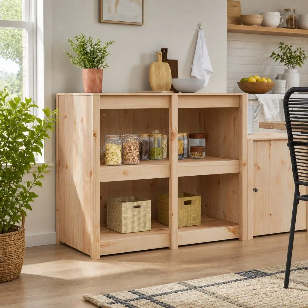 Brown Oak Kitchen Cabinet with Shelf