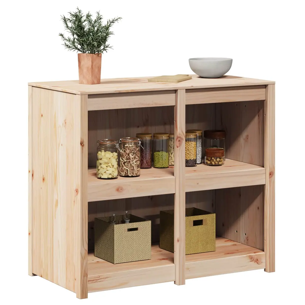 Brown Oak Kitchen Cabinet with Shelf