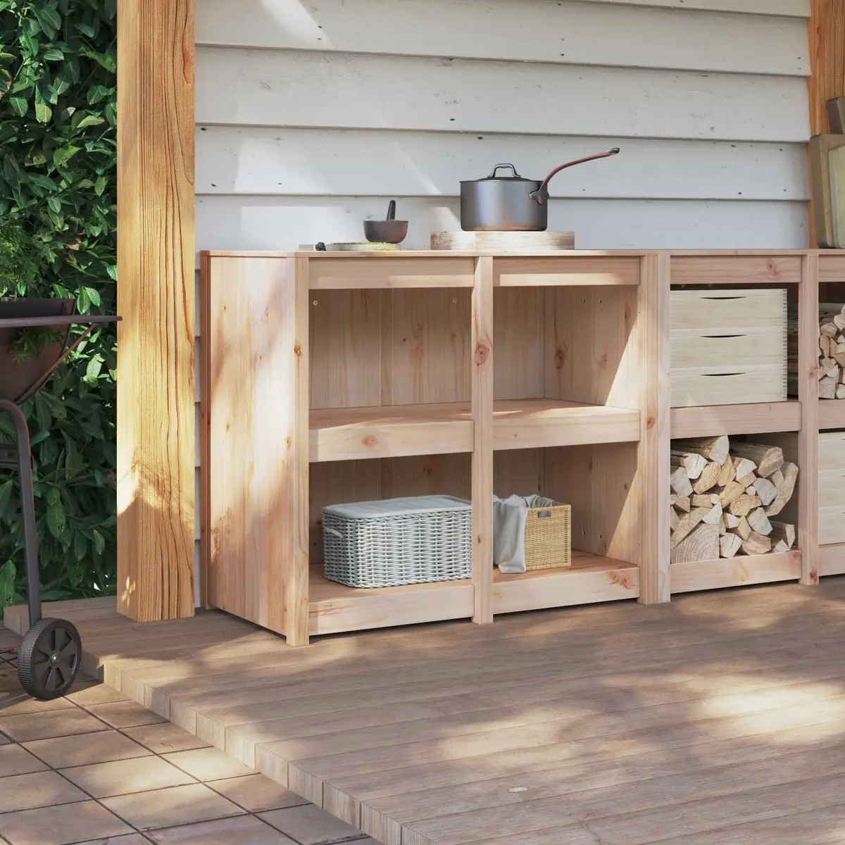 Brown Oak Kitchen Cabinet with Shelf