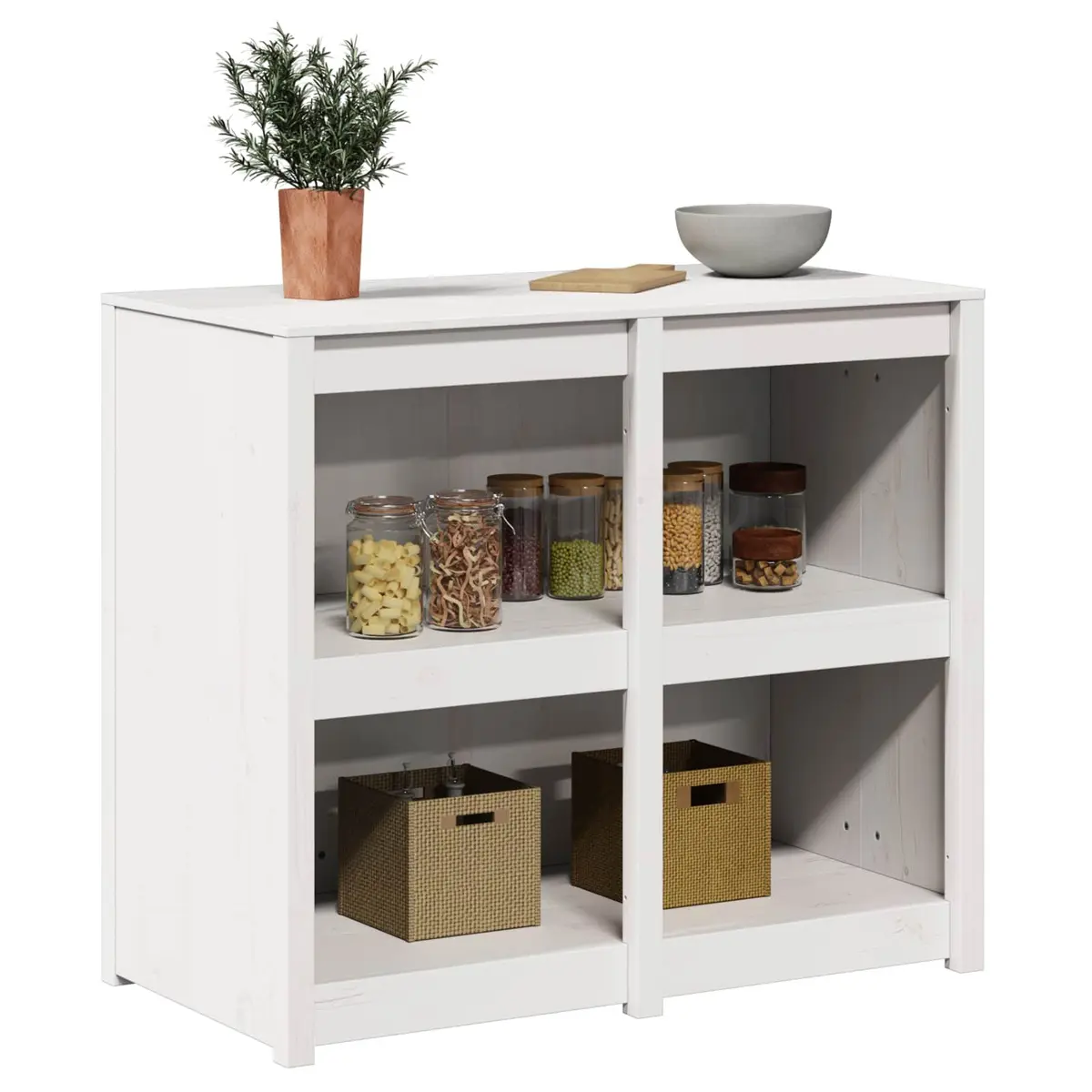 Kitchen Cabinet Modern Warm White 106 x 55 x 92 cm Solid Pine Wood Storage Unit