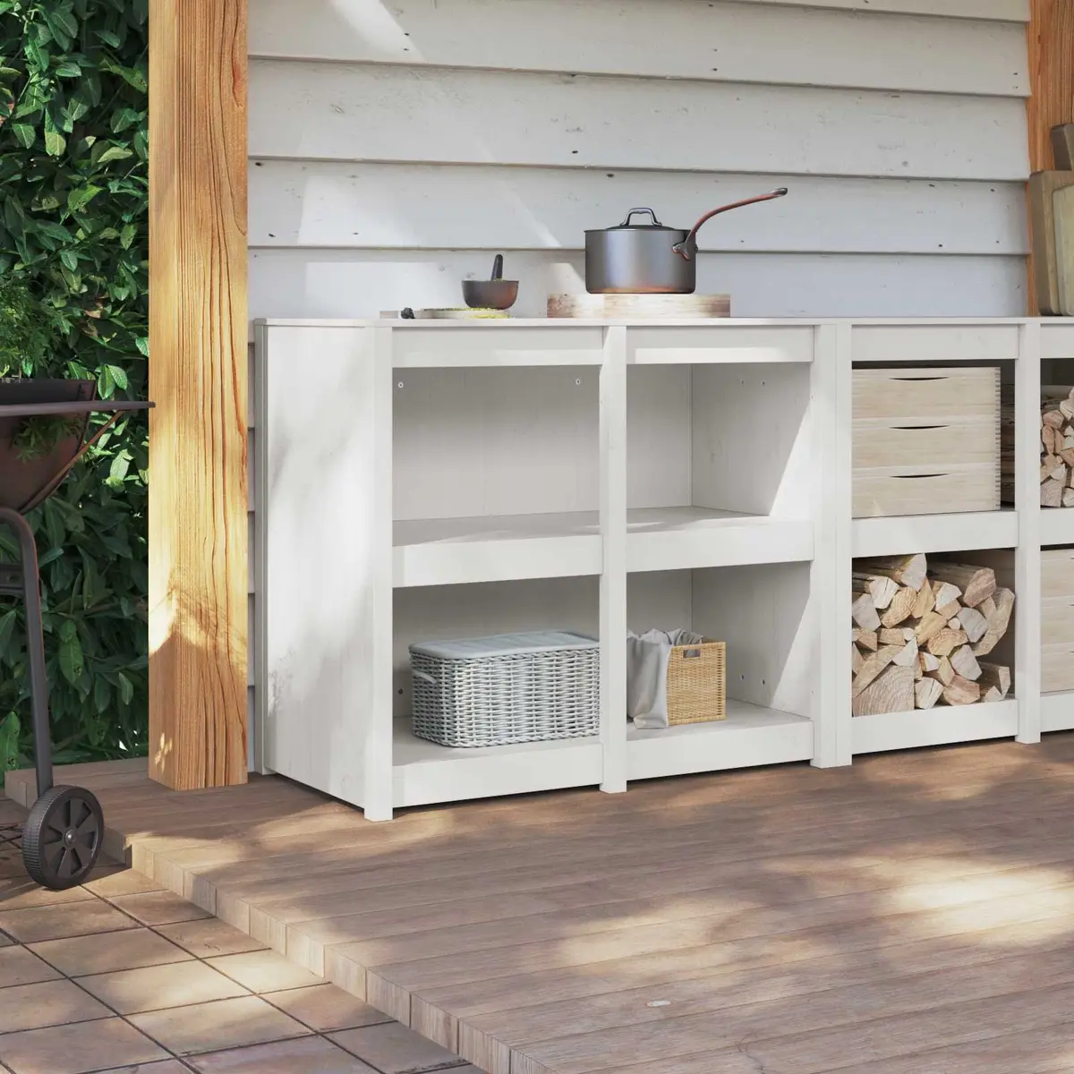 Kitchen Cabinet Modern Warm White 106 x 55 x 92 cm Solid Pine Wood Storage Unit