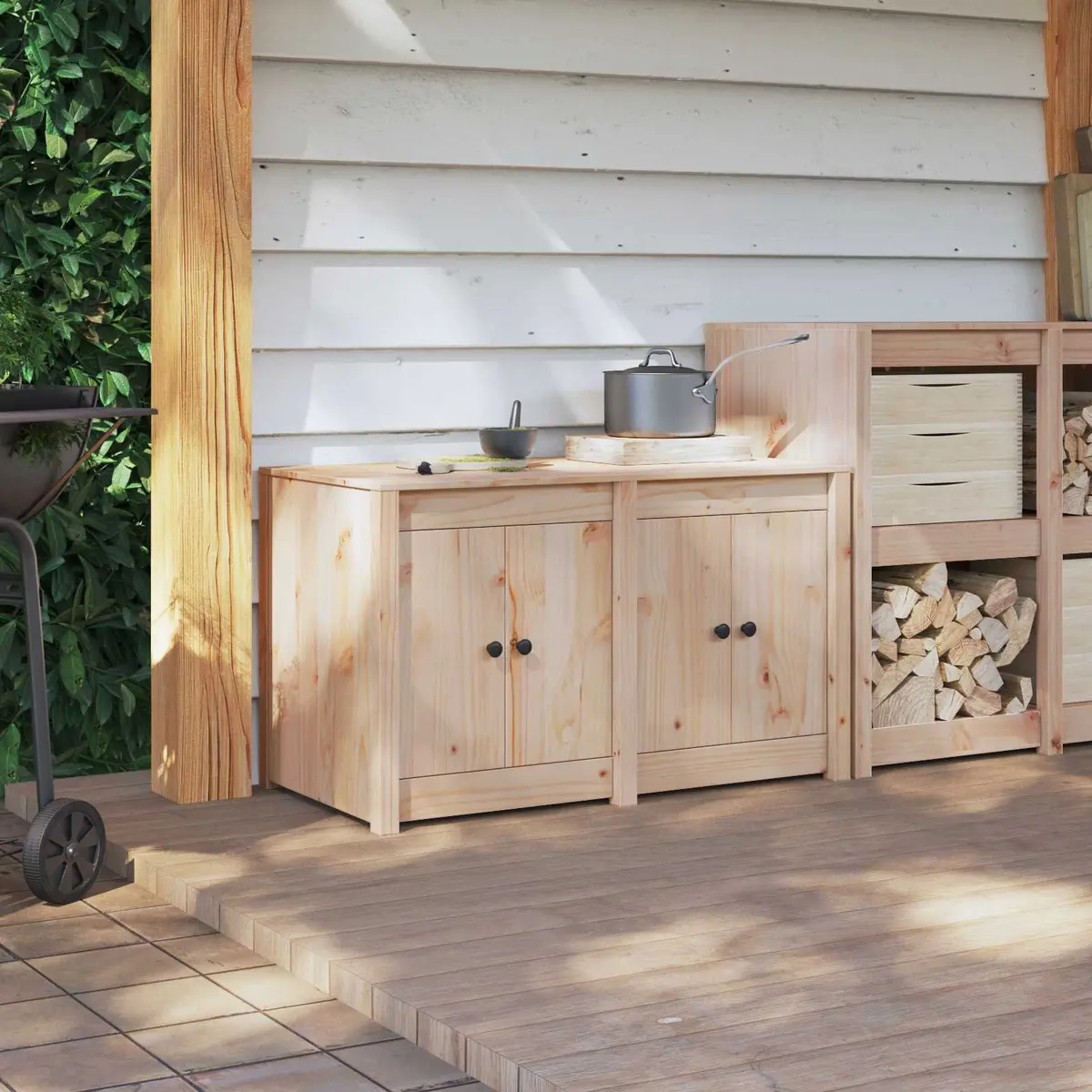 Kitchen Cabinet Brown Oak Solid Pine Storage Unit Modern Home Furniture
