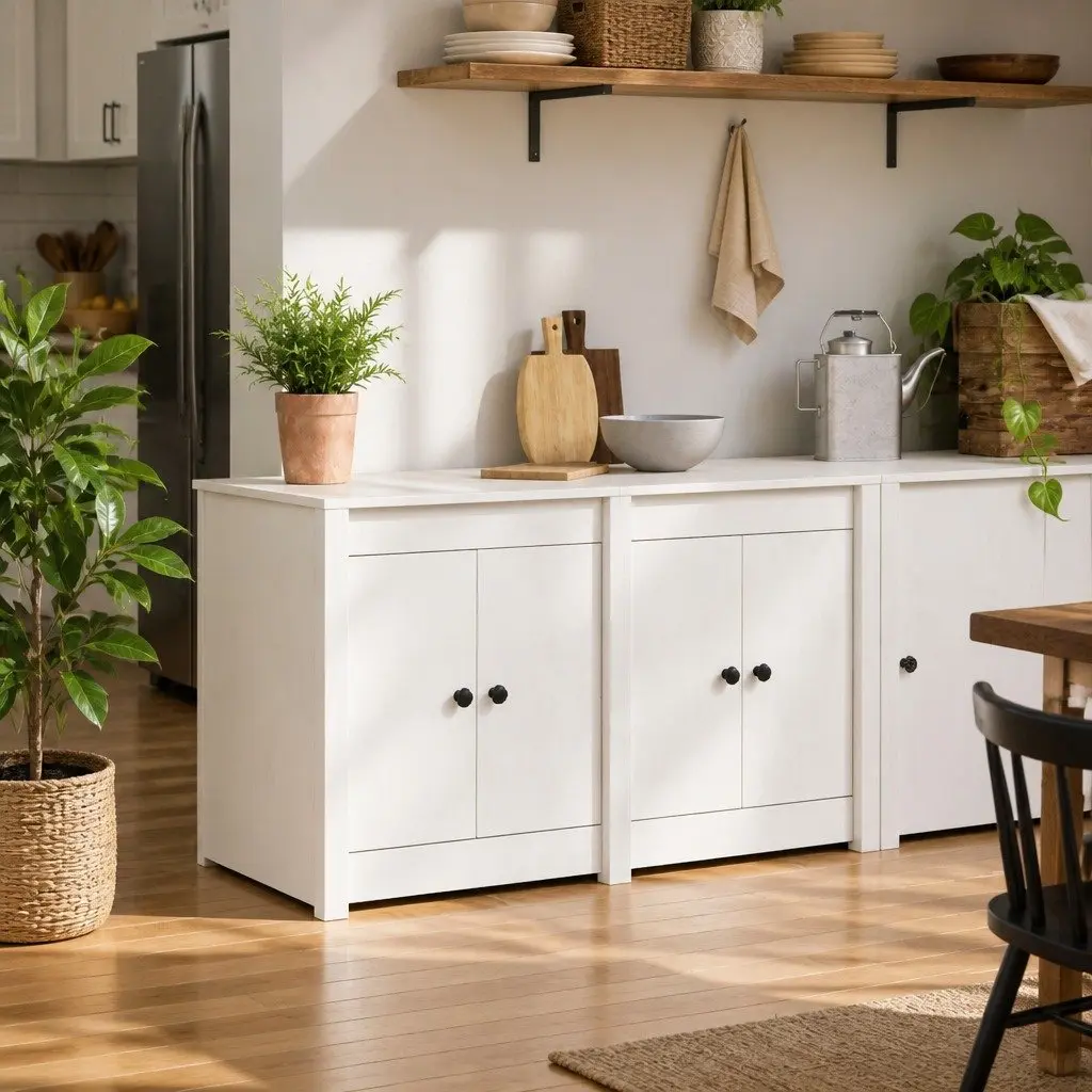 Kitchen Cabinet White Solid Pine Storage Unit Modern Design Home Furniture