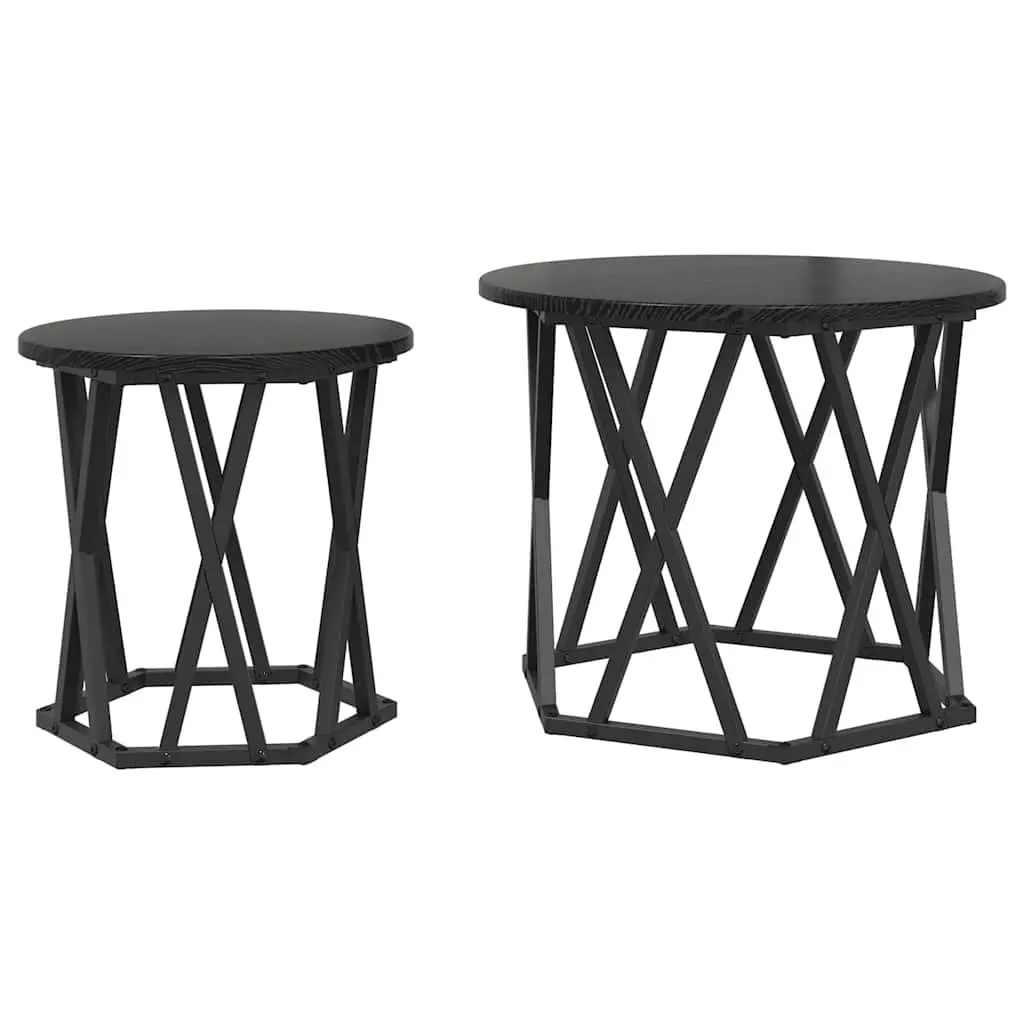 Round Black Modern Side Table Set of 2 for Living Rooms