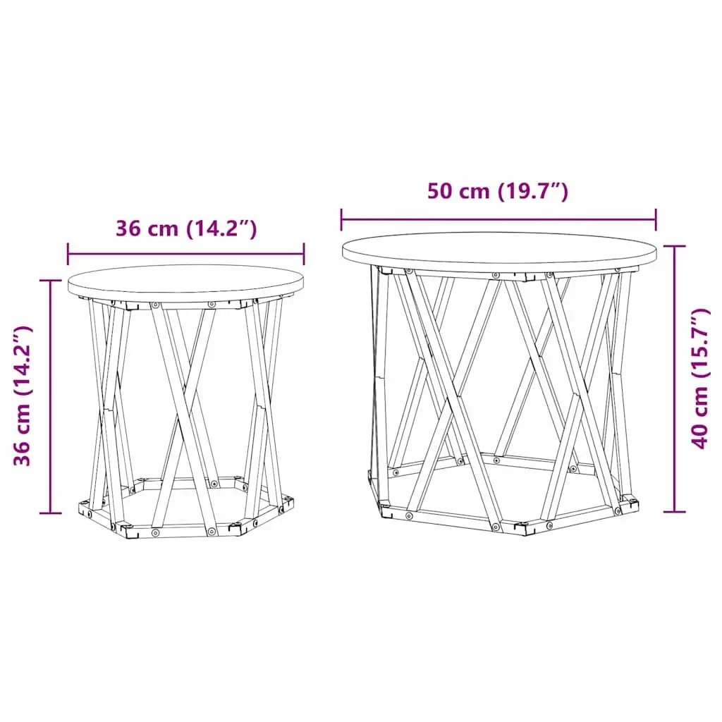Round Black Modern Side Table Set of 2 for Living Rooms