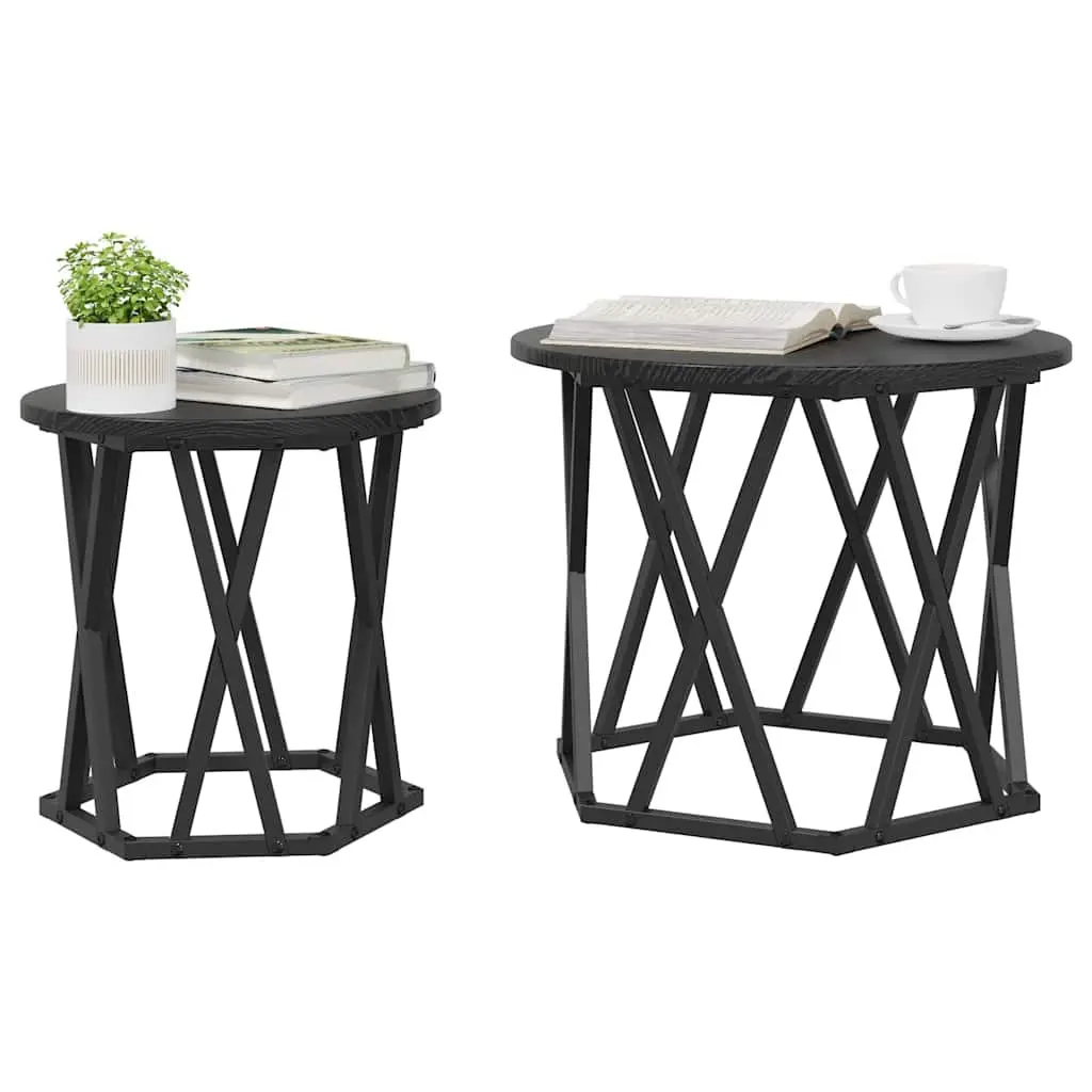 Round Black Modern Side Table Set of 2 for Living Rooms
