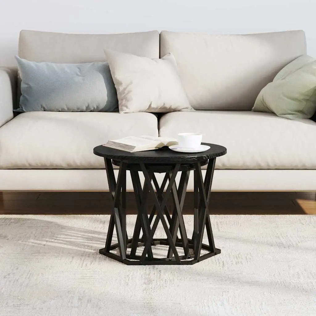 Round Black Modern Side Table Set of 2 for Living Rooms