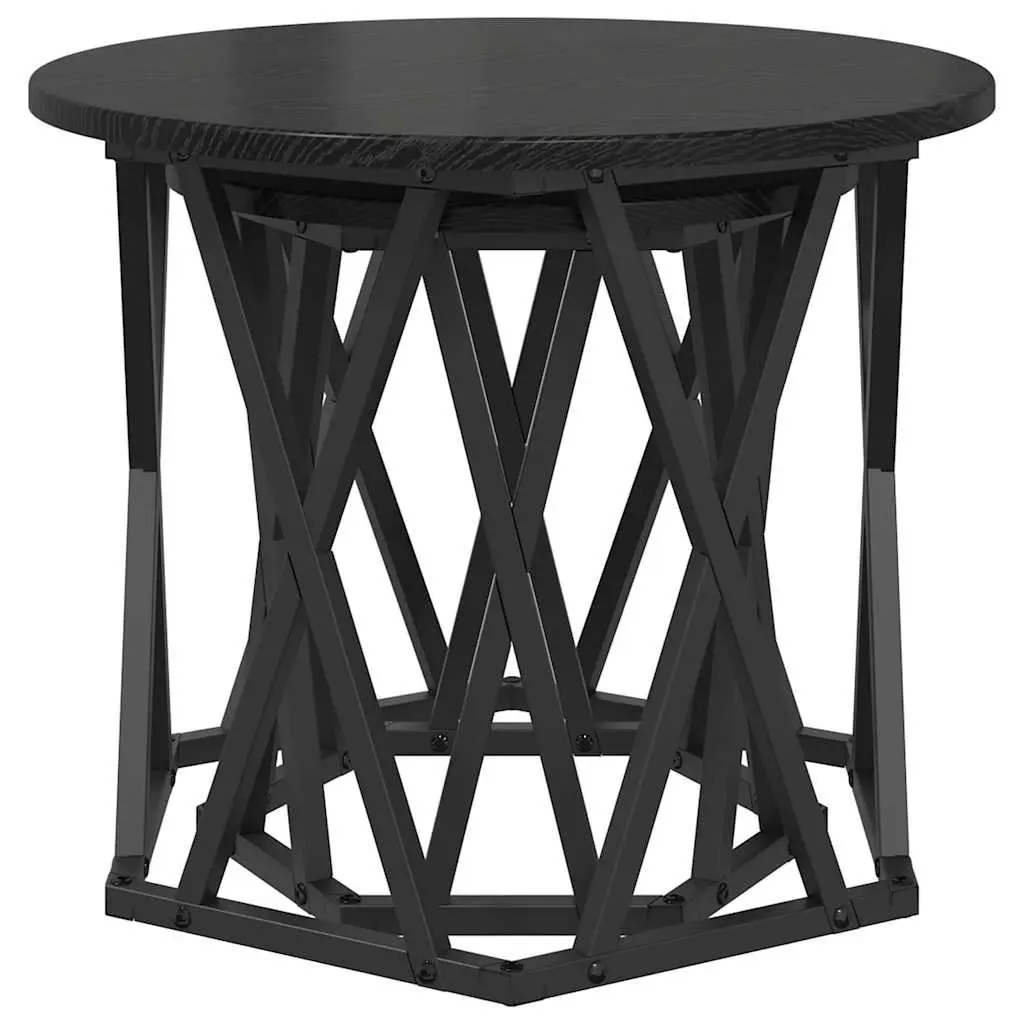 Round Black Modern Side Table Set of 2 for Living Rooms