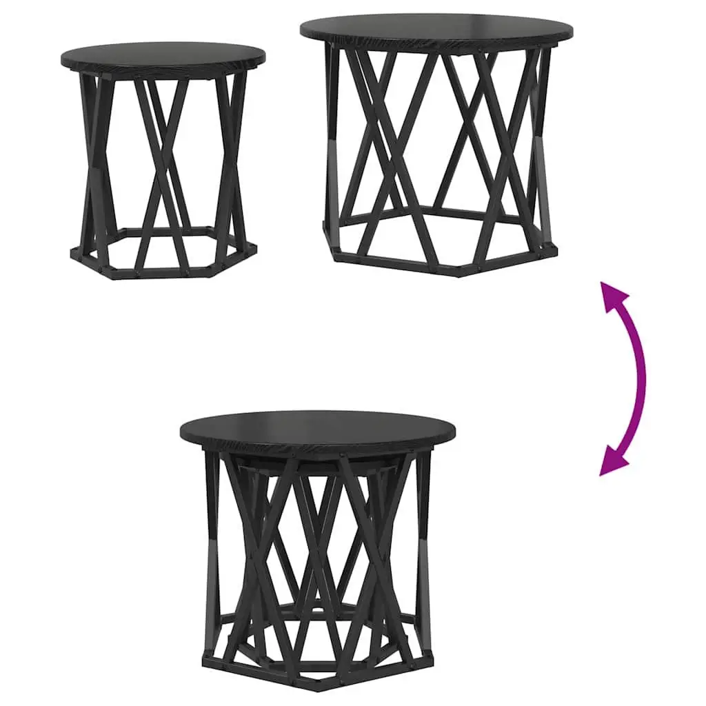 Round Black Modern Side Table Set of 2 for Living Rooms