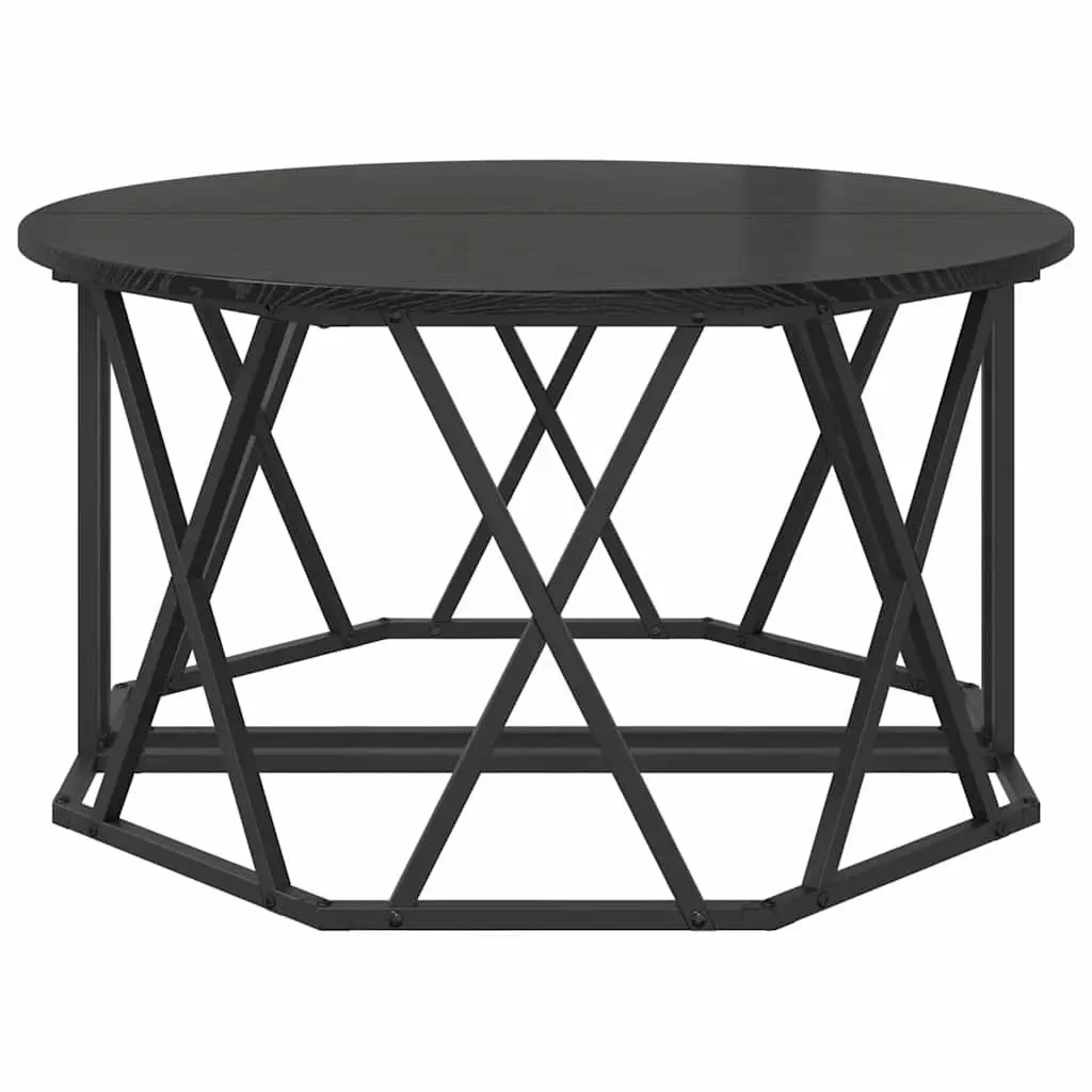 Round Coffee Table Black 80x80x42cm Living Room Accent Furniture Modern Design