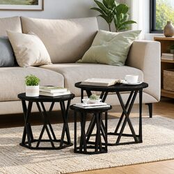Modern Black Nesting Side Table Set - 3 Pieces