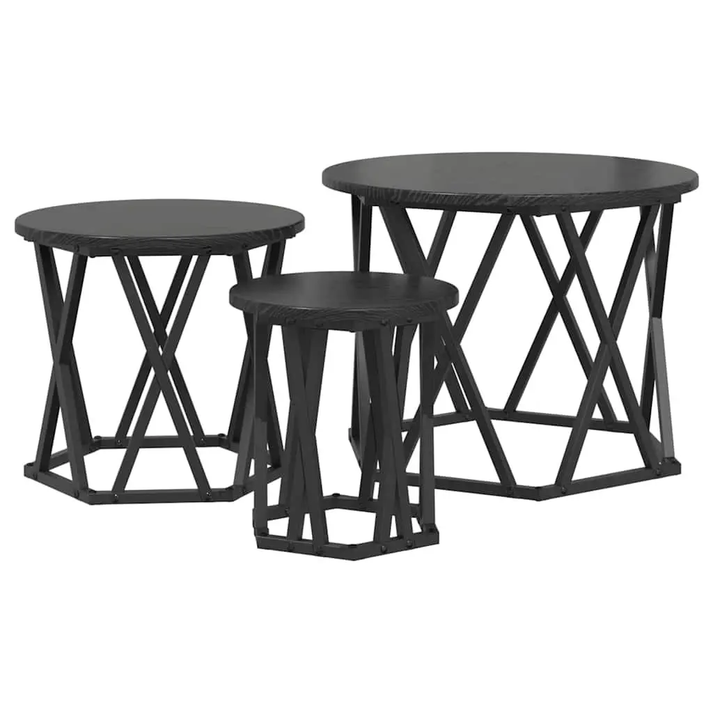 Nesting Side Table Set 3 Pieces Black Modern Coffee Tables Living Room Furniture