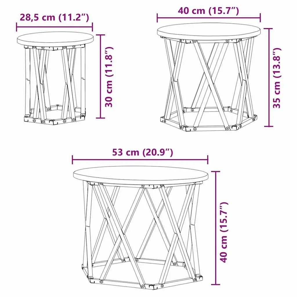 Nesting Side Table Set 3 Pieces Black Modern Coffee Tables Living Room Furniture
