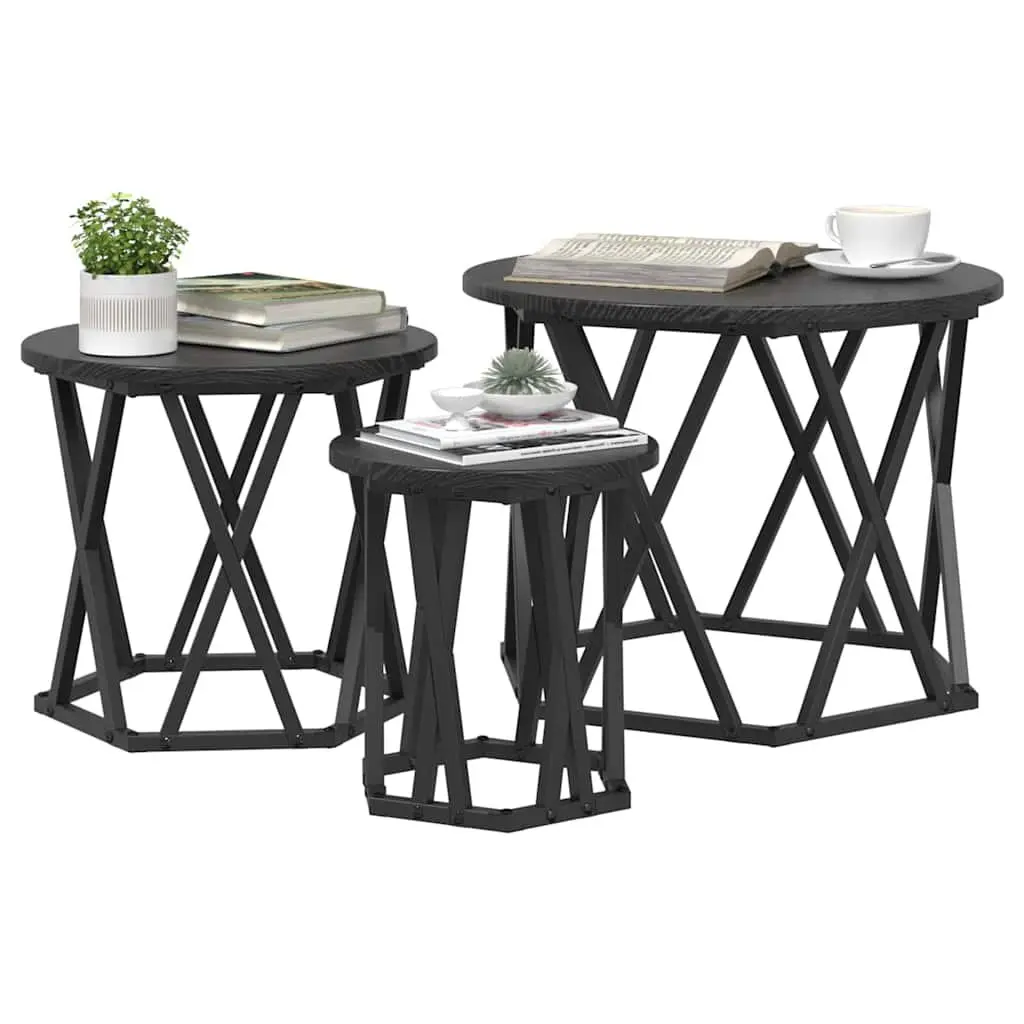 Nesting Side Table Set 3 Pieces Black Modern Coffee Tables Living Room Furniture