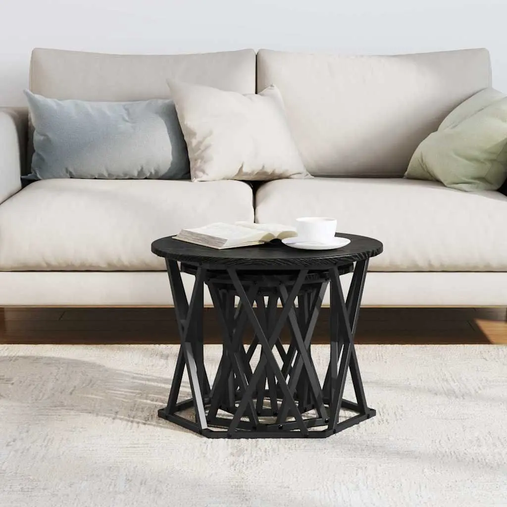 Nesting Side Table Set 3 Pieces Black Modern Coffee Tables Living Room Furniture