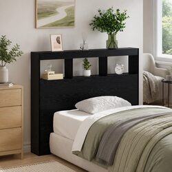 Black Oak LED Headboard with USB Power for Bedrooms