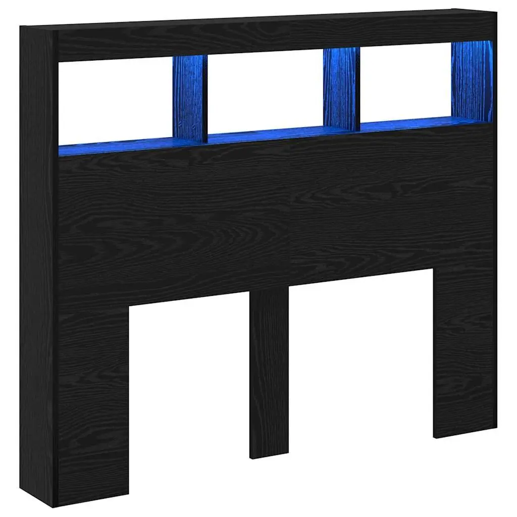 Black Oak LED Headboard with USB Power for Bedrooms