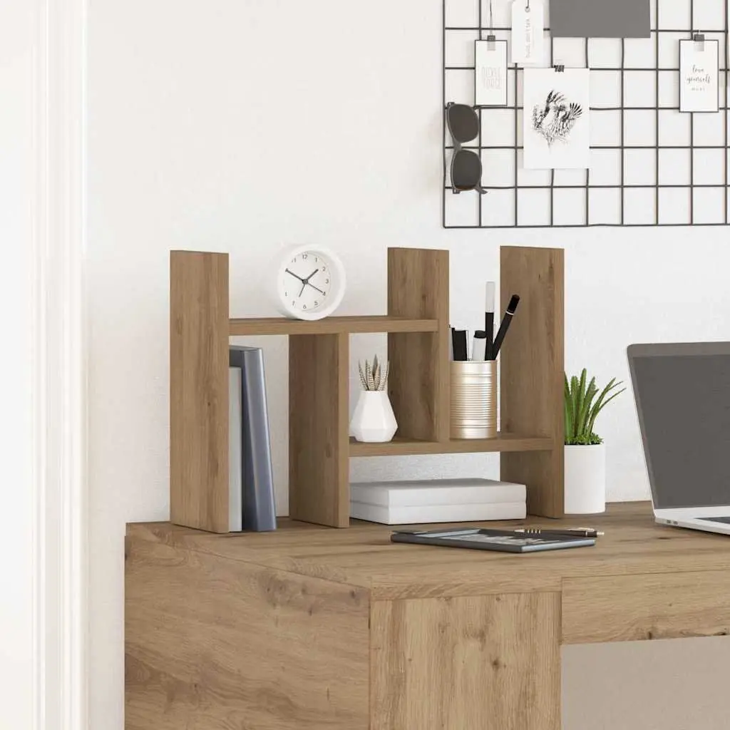 Desk Organiser Engineered Wood Brown Compact Size Office Storage Compartments