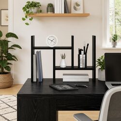 Desk Organiser Black Oak Engineered Wood Office Storage 50cm