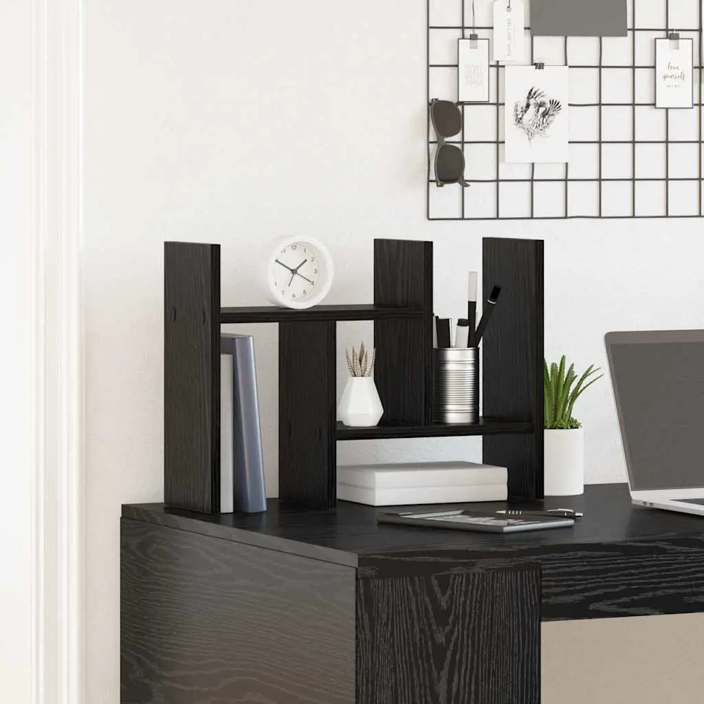 Desk Organiser Black Oak Engineered Wood 50cm Office Storage Filing Organisation